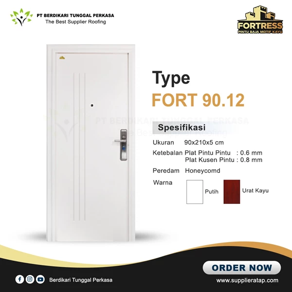 Fortress Wood Pattern Steel Door Fortress 90 White Series