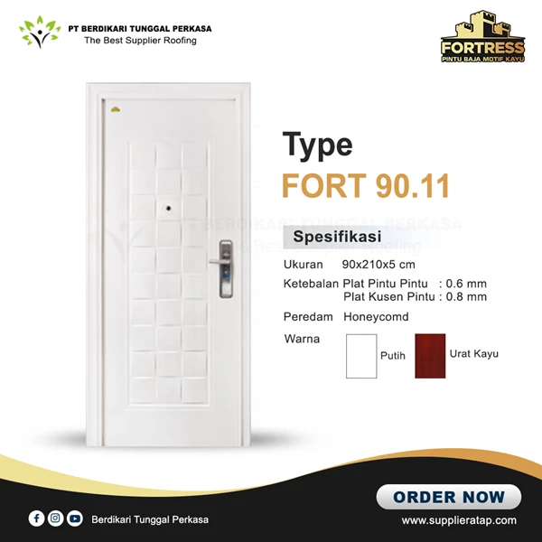 Fortress Wood Pattern Steel Door Fortress 90 White Series